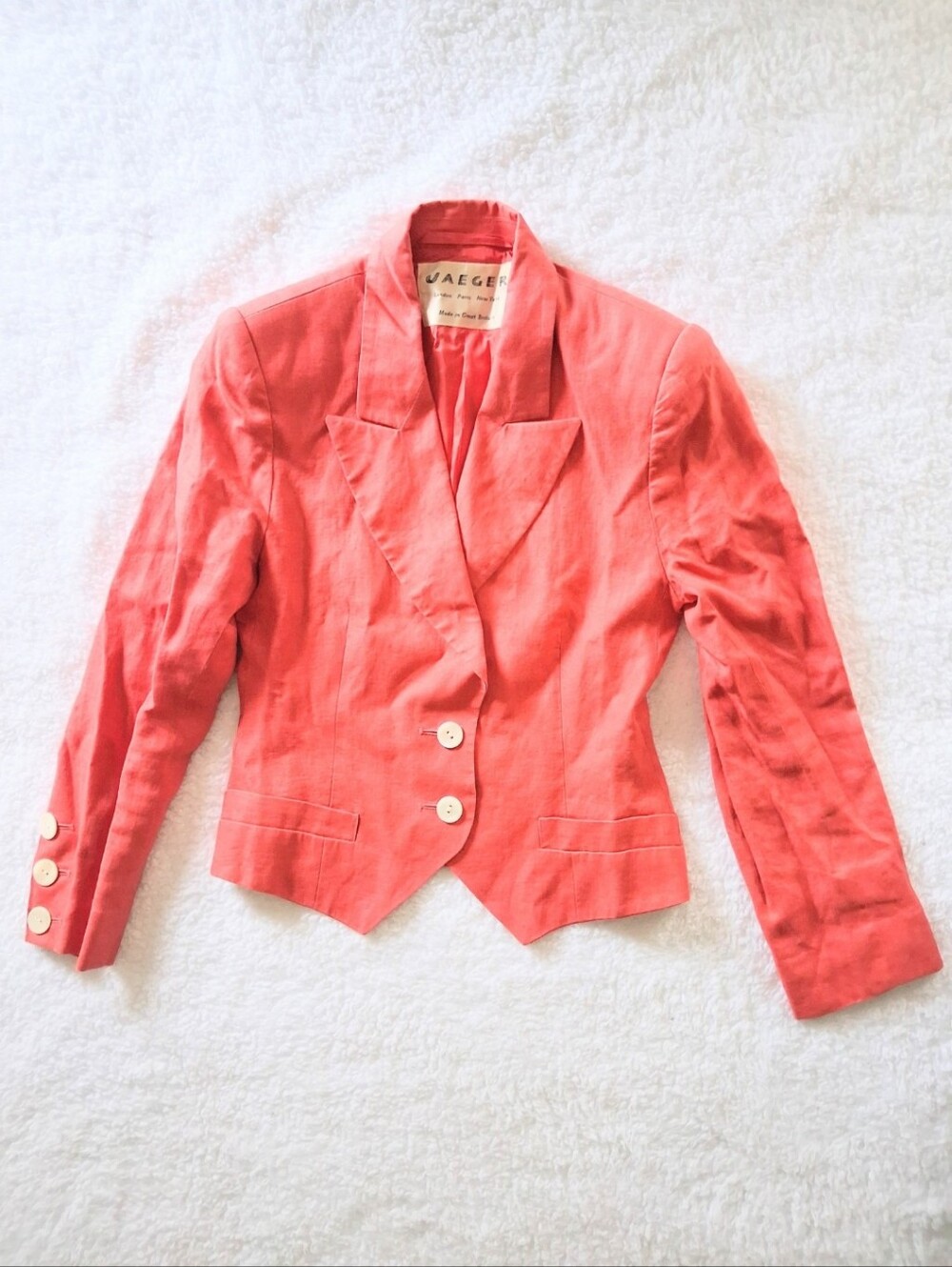 1980s Vintage Jaeger Coral Flax Linen Blazer Jacket XS/ Small